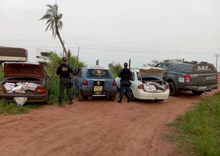 Para evitar abordagem policial, contrabandistas abandonam carros carregados com pneus e cigarros na MS-164